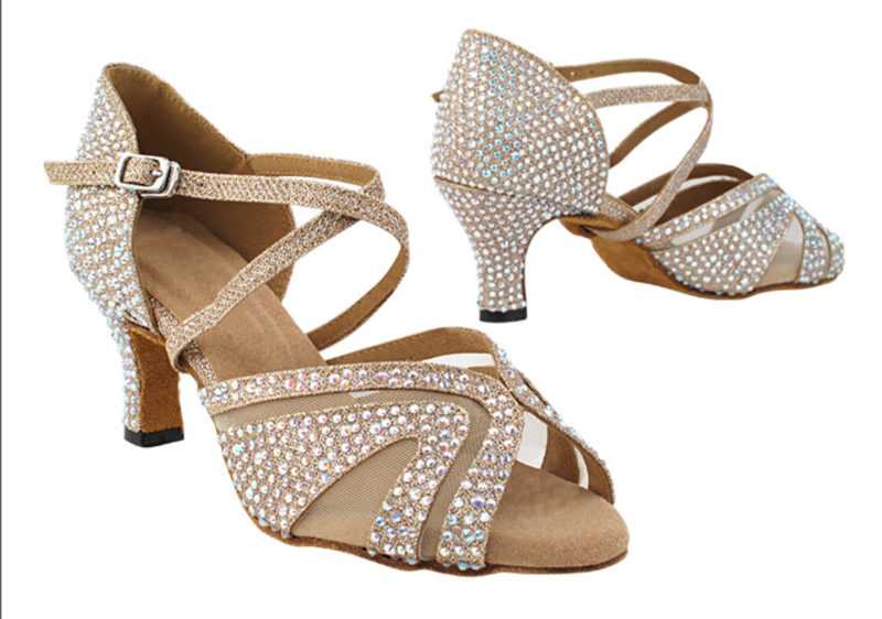Zapato de baile -DAMA SHOES-Briolette Champagne Glitter Satin & mesh