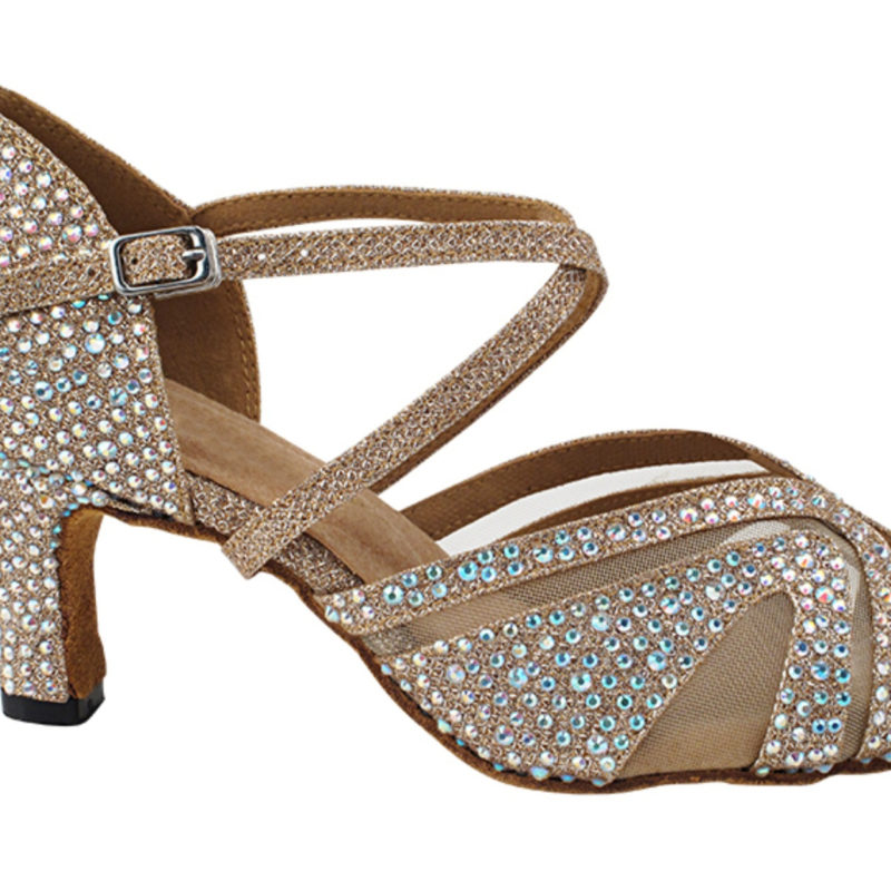 Zapato de baile -DAMA SHOES-Briolette Champagne Glitter Satin & mesh