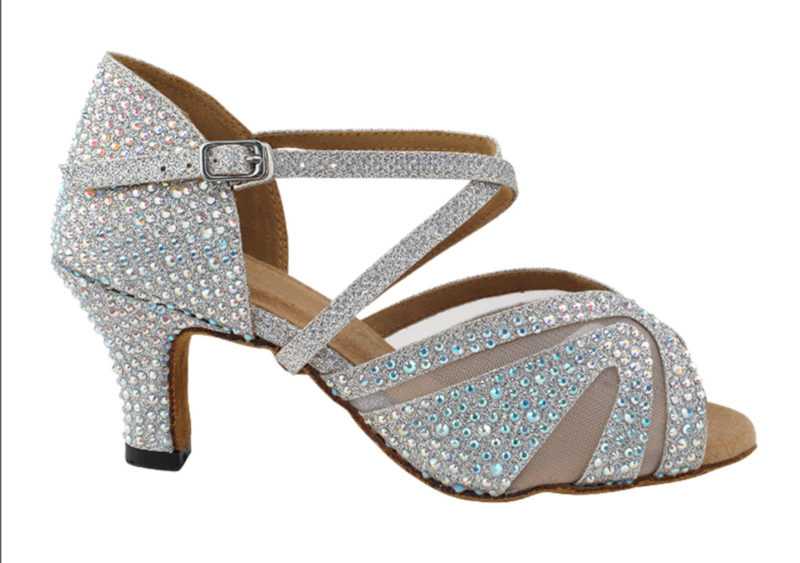 Zapato de baile -DAMA SHOES-Briolette Silver Glitter Satin & mesh
