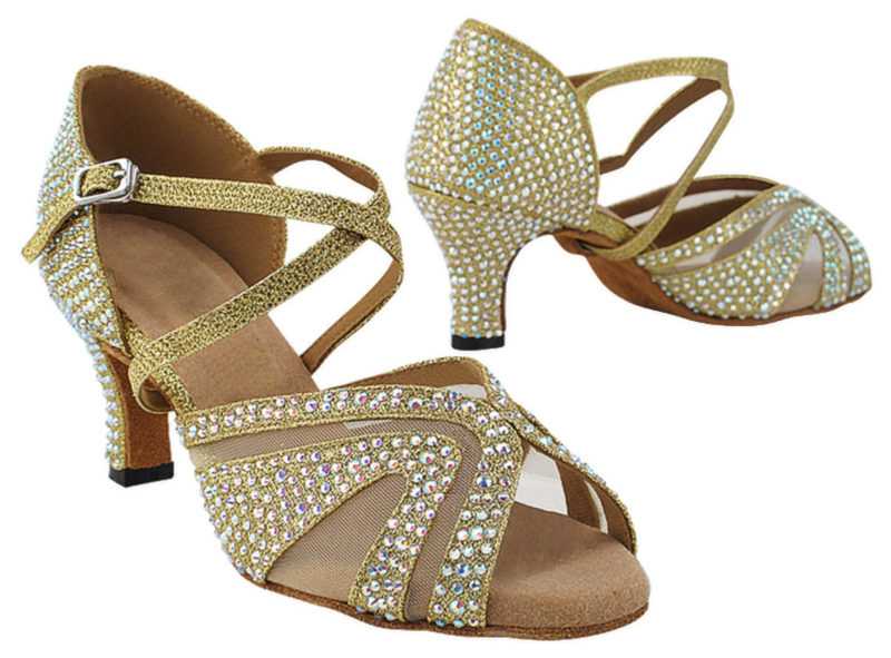 Zapato de baile -DAMA SHOES-Briolette Gold Glitter Satin & mesh